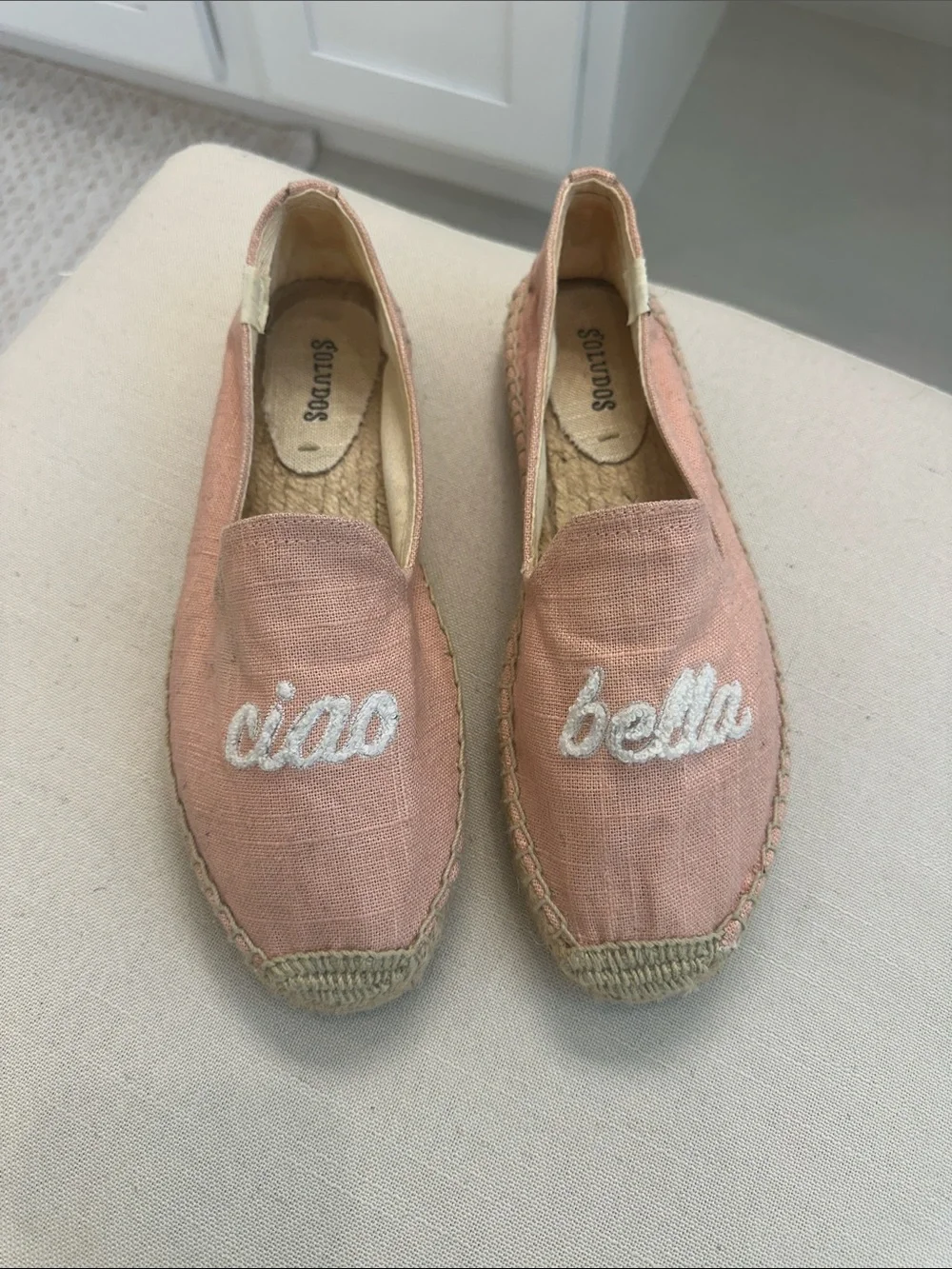 Soludos Pink 'ciao bella' Embroidered Espadrille Slip-Ons